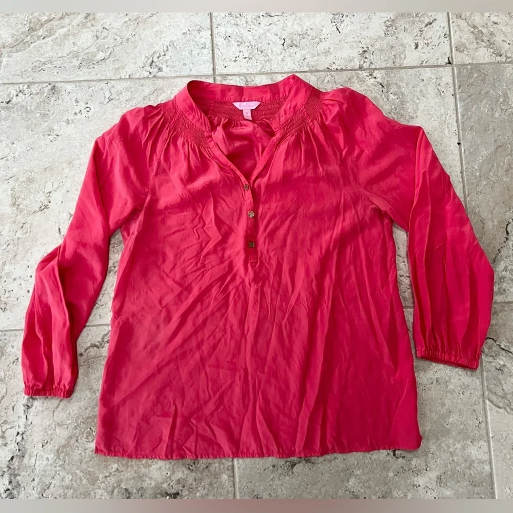 Lilly Pulitzer Elsa 100% Silk Long Sleeved Blouse Top in Parigi Pink, size M - Picture 10 of 10